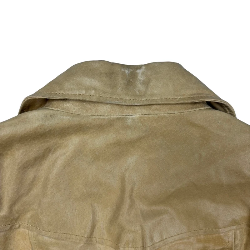 90s Vintage Beige Leather Trench Coat 10