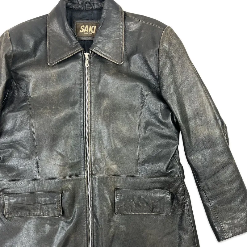 Vintage 90s Womens Distressed Leather Jacket Black 16