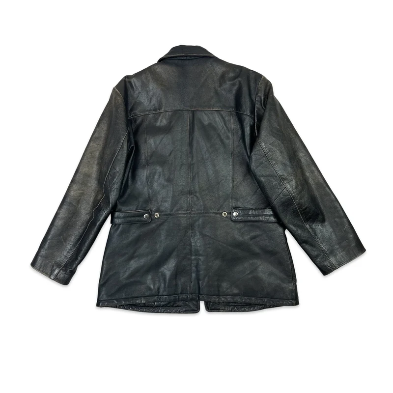Vintage 90s Womens Distressed Leather Jacket Black 16