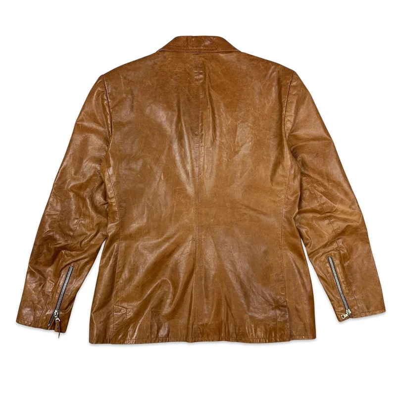 90s Vintage Tan Leather Jacket 14