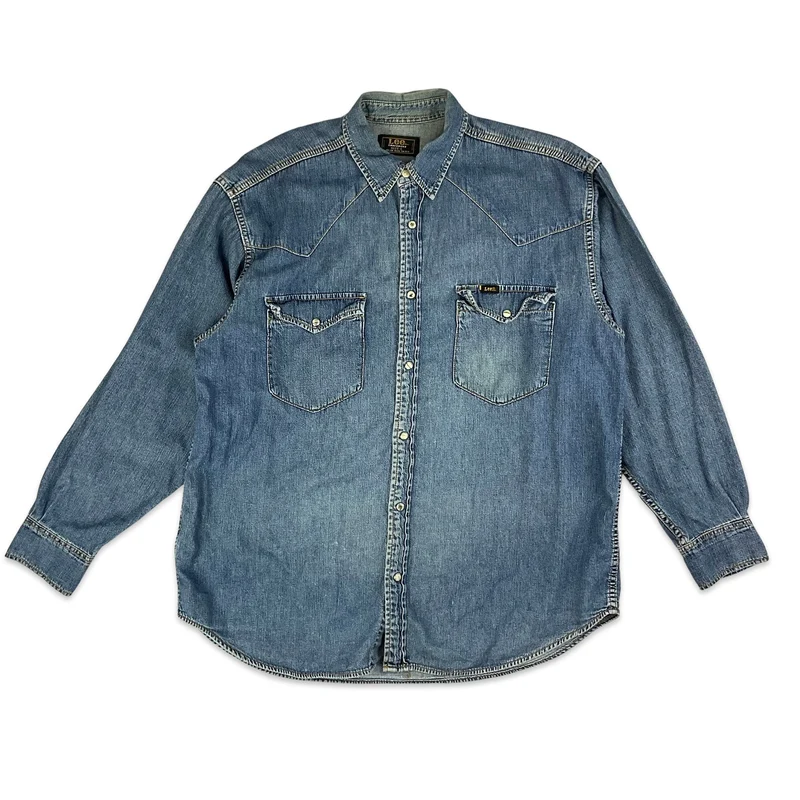 90s Lee Blue Denim Shirt L