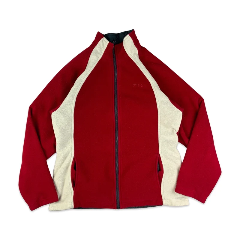 FILA Reversible Red & White Fleece Grey & White Windbreaker S M