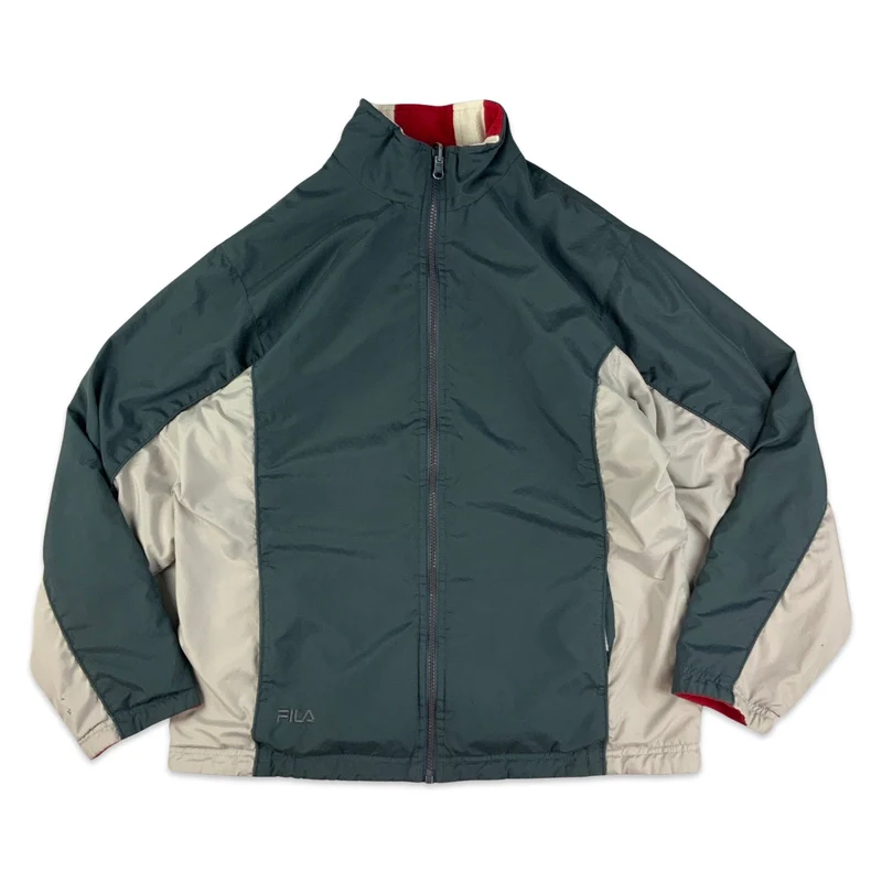 FILA Reversible Red & White Fleece Grey & White Windbreaker S M
