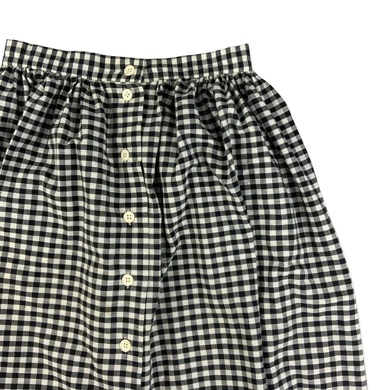 Vintage Black & White Gingham Button-up Midi Skirt 8