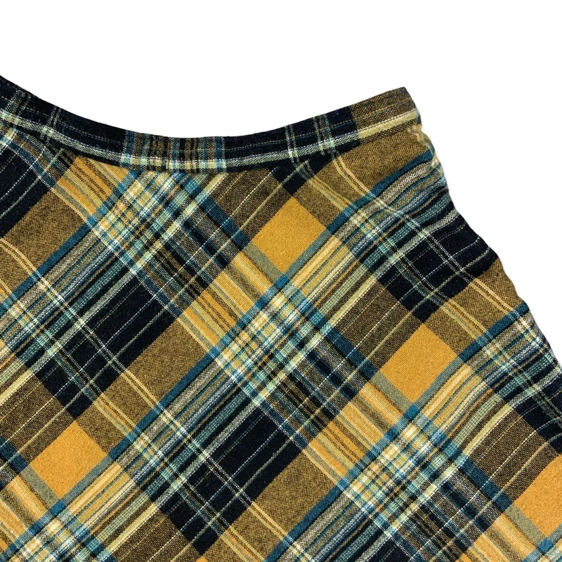 Vintage Yellow Blue & Black Plaid A-line Mini Skirt 10