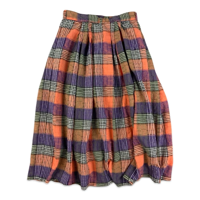 Vintage Orange & Purple Plaid Button-up Skirt 6