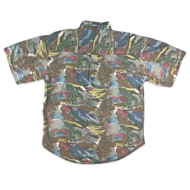 Vintage Multicoloured Camo Print Short Sleeve Shirt L