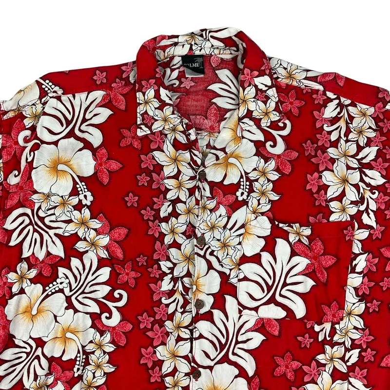 Vintage Red & White Hawaiian Short Sleeve Shirt M L
