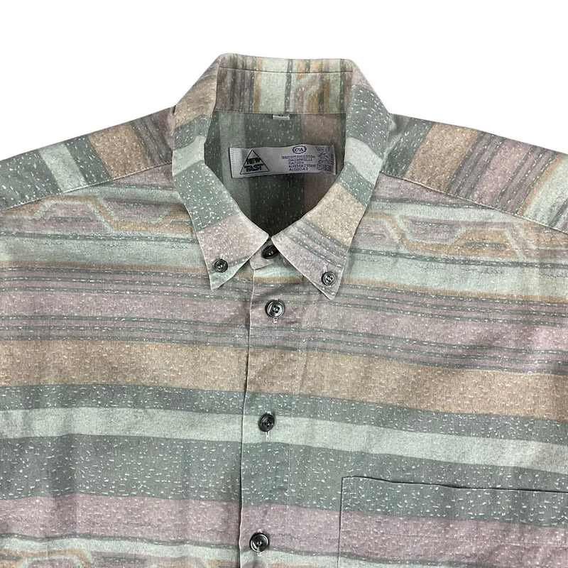 Vintage C&A Pastel Green & Pink Striped Cotton Shirt M