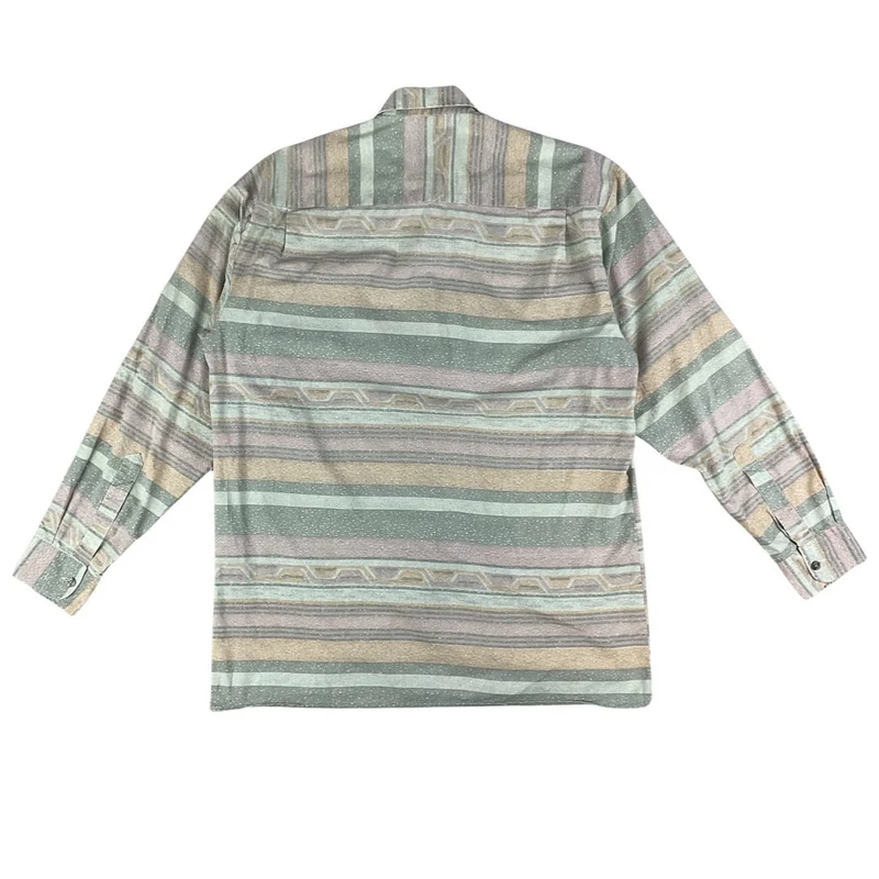 Vintage C&A Pastel Green & Pink Striped Cotton Shirt M