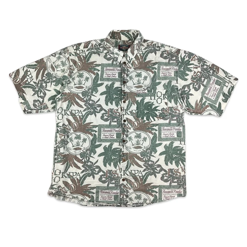 Vintage Gin Tonic Hawaiian Short Sleeve Cotton Shirt XL