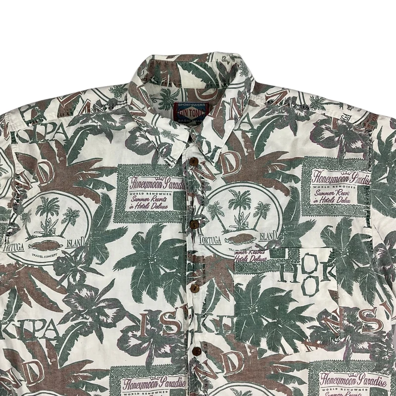 Vintage Gin Tonic Hawaiian Short Sleeve Cotton Shirt XL