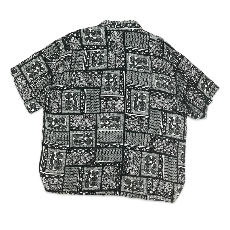 Vintage Black & White Tribal Pattern Short Sleeve Shirt XL