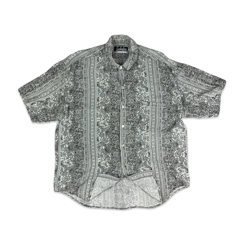 Vintage Black & White Abstract Pattern Short Sleeve Shirt XL