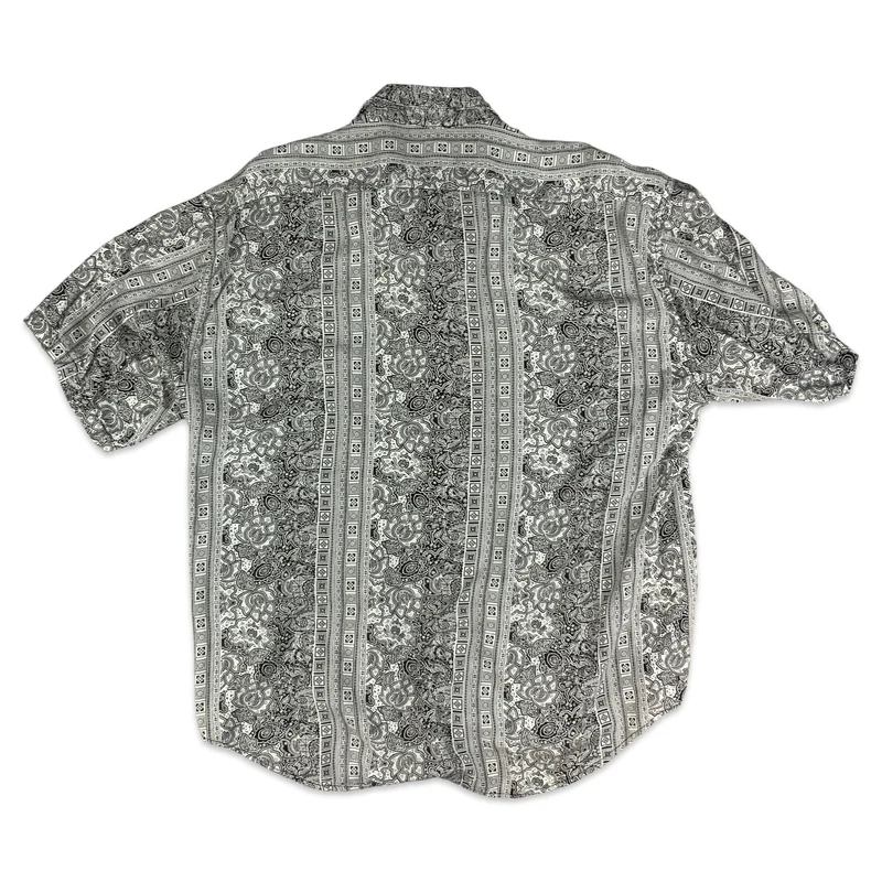 Vintage Black & White Abstract Pattern Short Sleeve Shirt XL