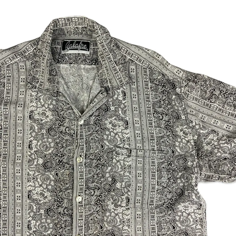 Vintage Black & White Abstract Pattern Short Sleeve Shirt XL
