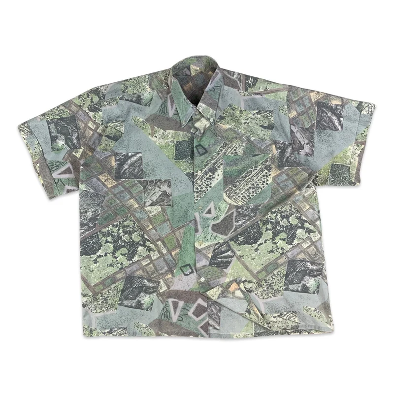 Vintage Muted Abstract Print Short Sleeve Shirt XL