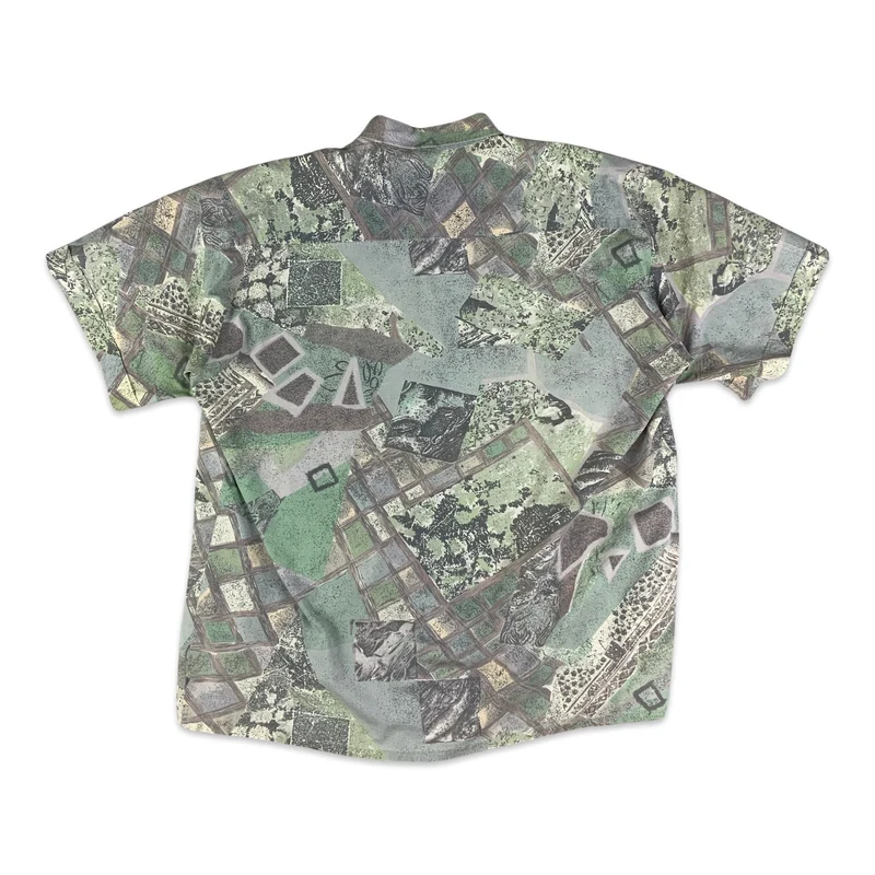 Vintage Muted Abstract Print Short Sleeve Shirt XL