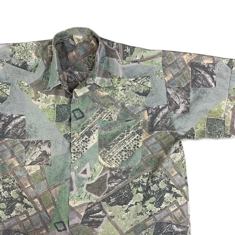 Vintage Muted Abstract Print Short Sleeve Shirt XL