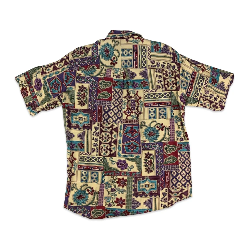 Vintage Red Purple Blue & Beige Abstract Pattern Shirt M