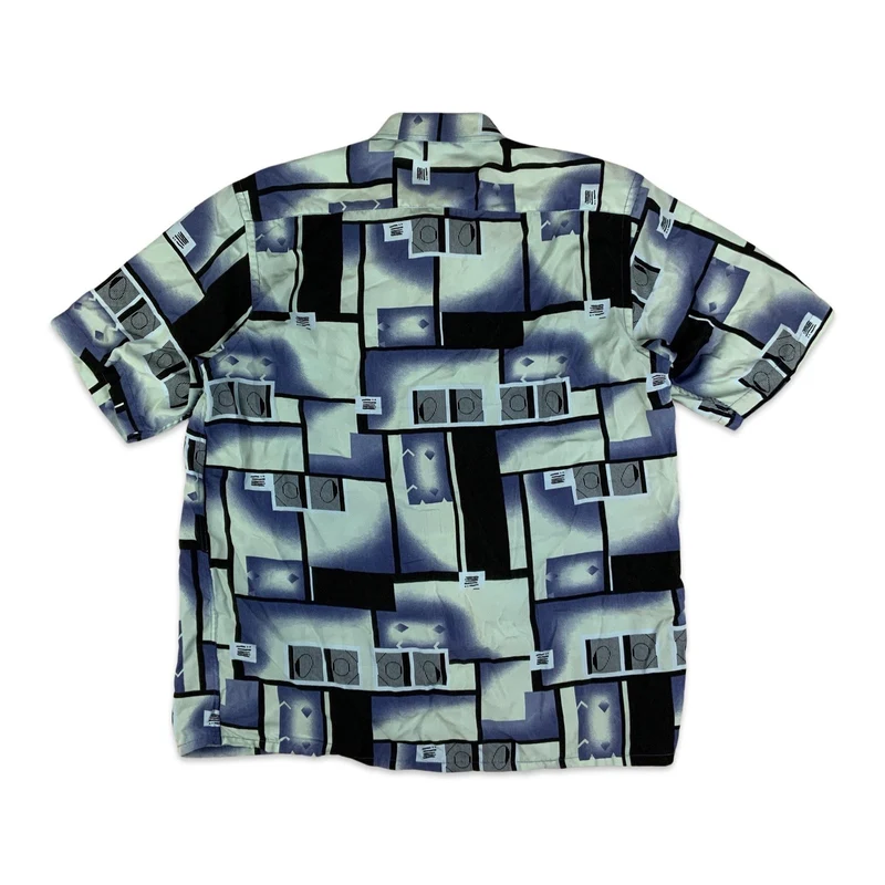 Vintage Y2K Blue & Black Abstract Pattern Short Sleeve Shirt XL