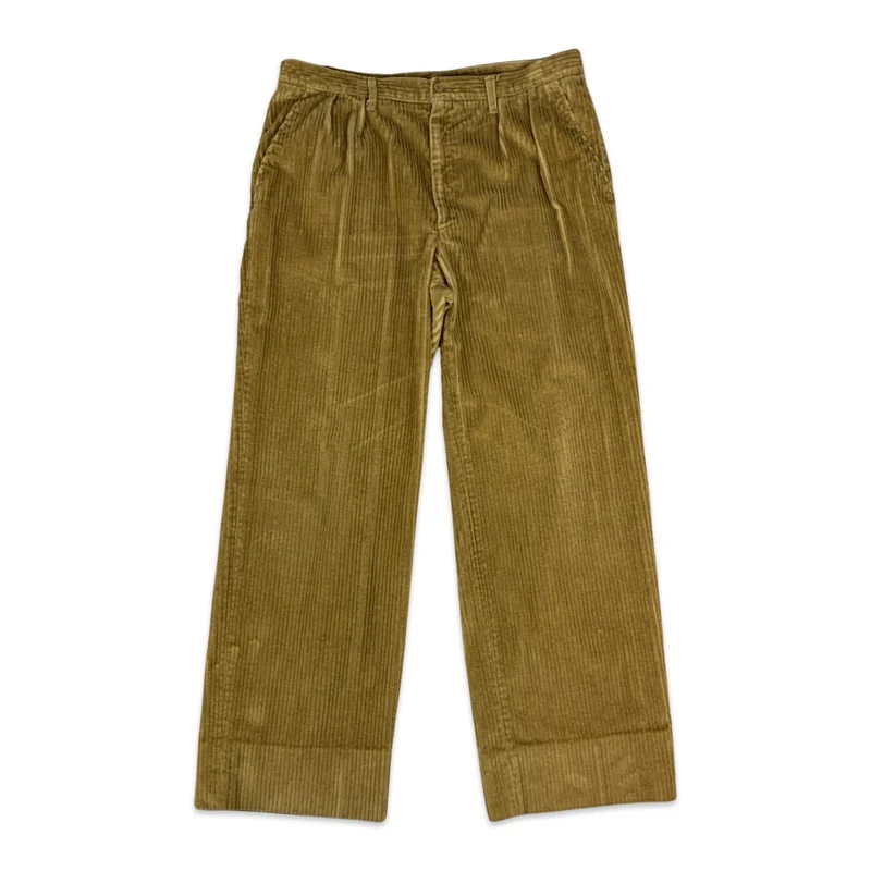 Vintage Beige Pleated Jumbo Cord Trousers 36W 32L