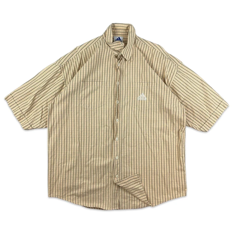 Vintage 1999 Adidas Yellow Orange Grey Checked Button-Up Casual Shirt XXL