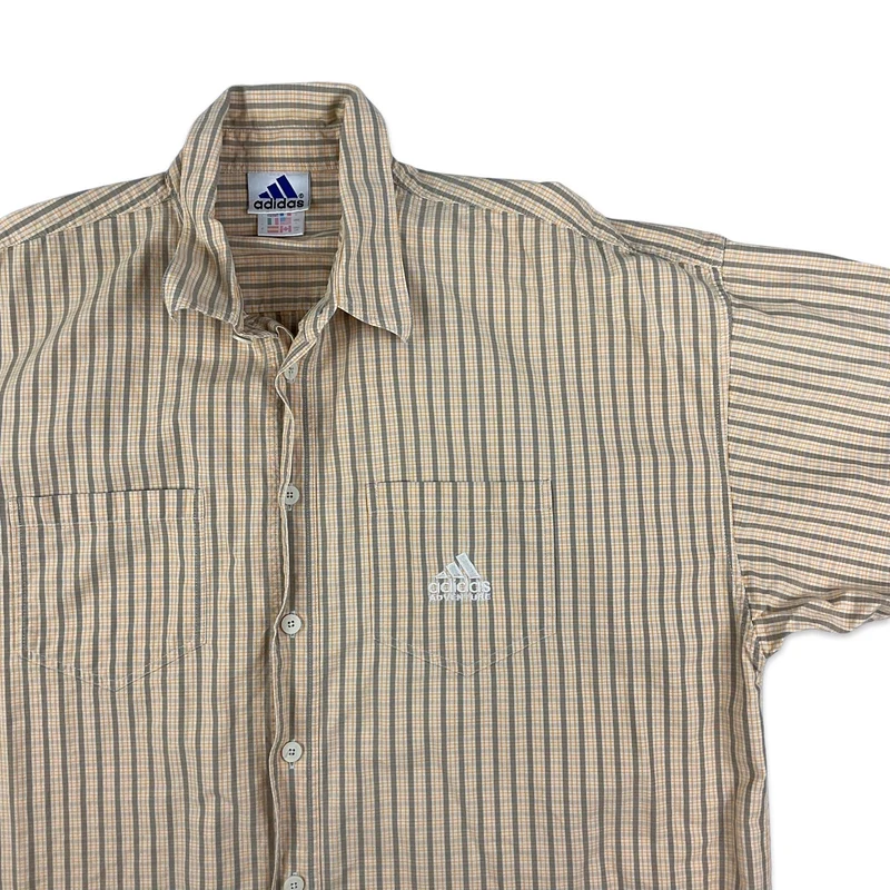 Vintage 1999 Adidas Yellow Orange Grey Checked Button-Up Casual Shirt XXL