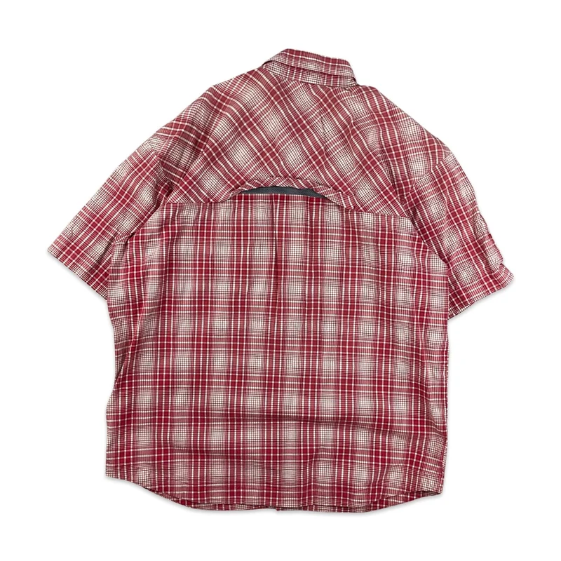 Vintage 2004 Adidas Red White Checked Plaid Tech Short Sleeve Shirt Extra Large