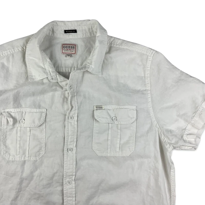 Vintage Guess Linen Button-Up Short Sleeve Casual Shirt Extra Large