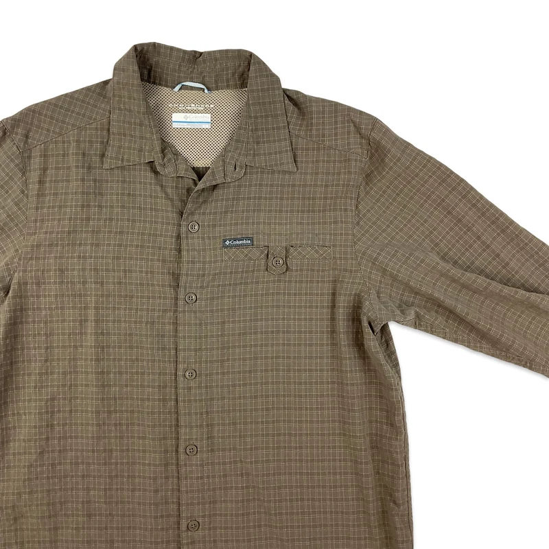 Columbia OmniShade Brown Plaid Checked Button-Up Long Sleeve Casual Shirt Medium