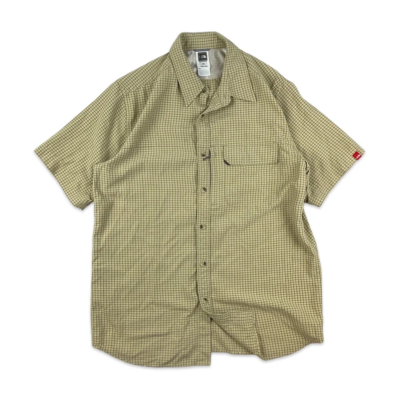 The North Face Yellow Checked Tech Button-Up Short Sleeve Casual Shirt Medium