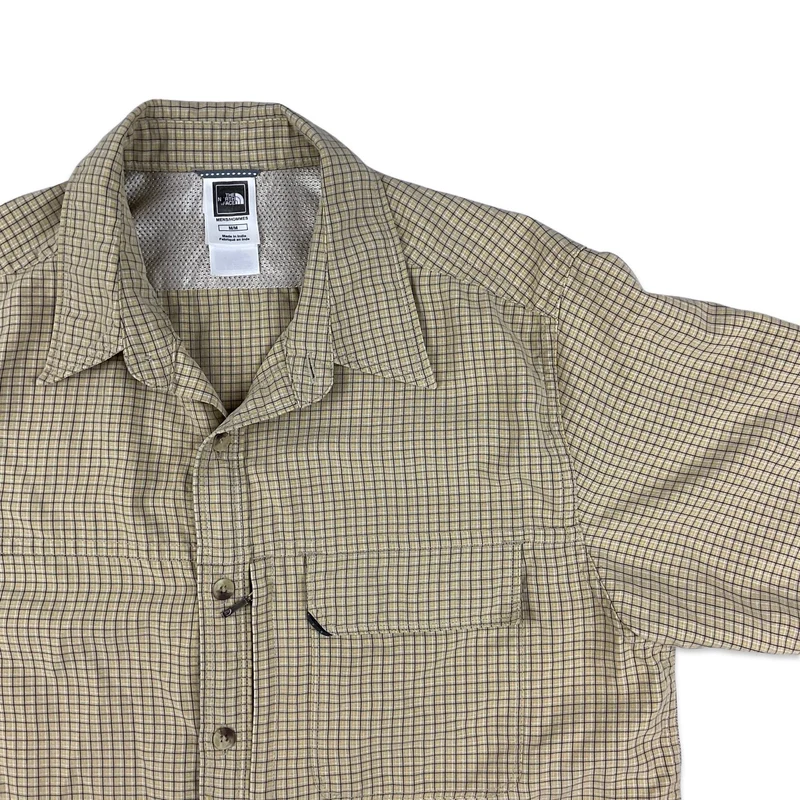 The North Face Yellow Checked Tech Button-Up Short Sleeve Casual Shirt Medium