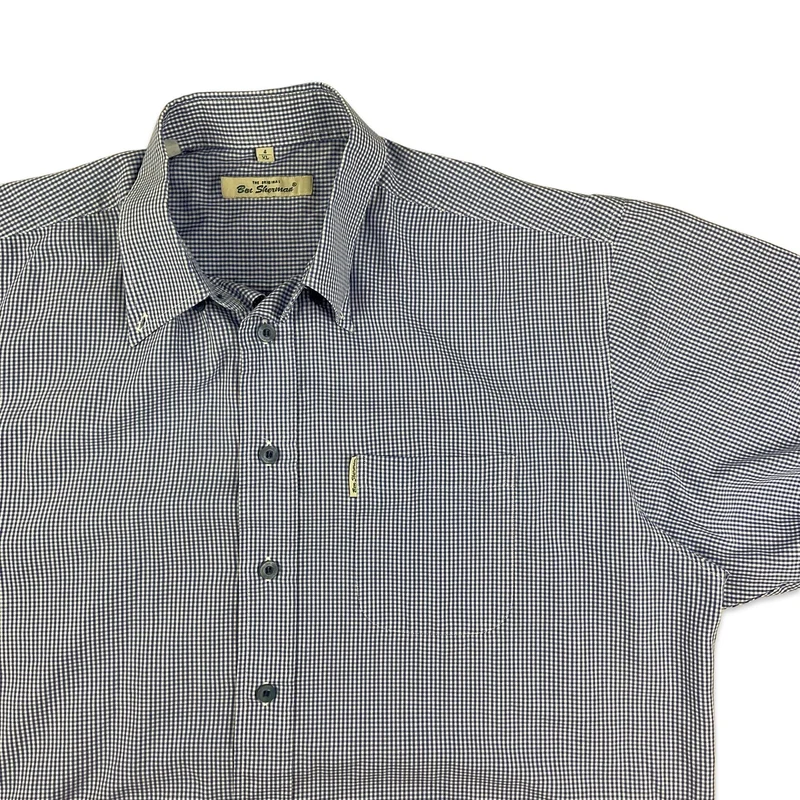 Vintage Ben Sherman Blue White Gingham Button-Up Short Sleeve Casual Shirt XXL