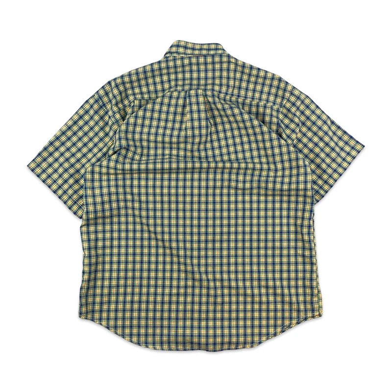 Vintage 00s Ralph Lauren Yellow Blue Plaid Checked Short Sleeve Casual Shirt XL