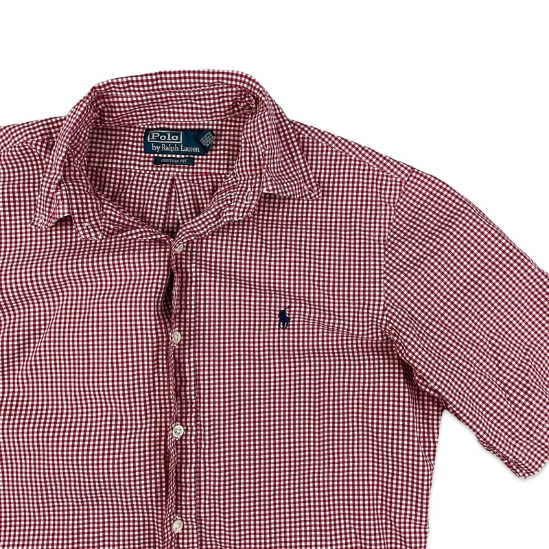 Vintage Ralph Lauren Red White Checked Gingham Button-Up Short Sleeve Shirt Medium