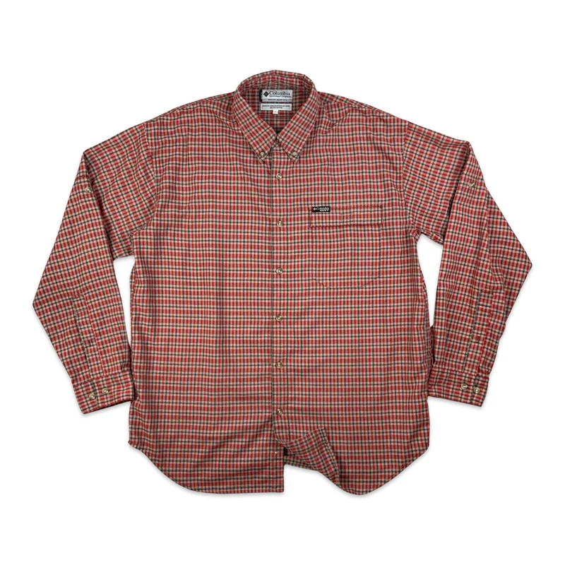 Vintage Columbia Red Grey Checked Plaid Long Sleeve Button-Up Casual Shirt XXL