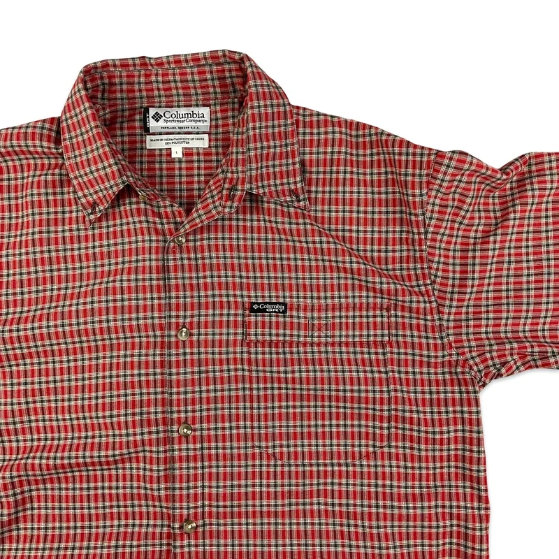 Vintage Columbia Red Grey Checked Plaid Long Sleeve Button-Up Casual Shirt XXL