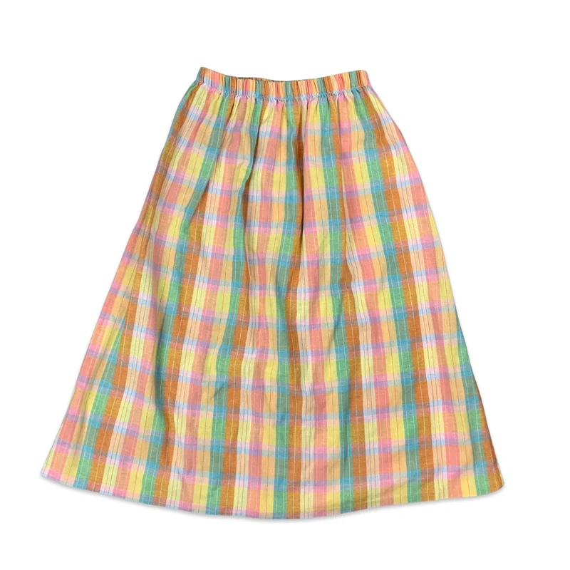 Vintage Pastel Gingham Pocket Midi Skirt 4 6