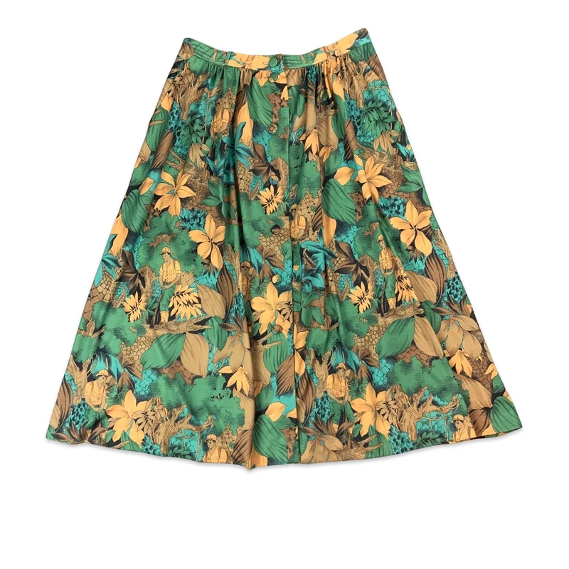 Vintage Safari Novelty Print Midi Skirt 8 10