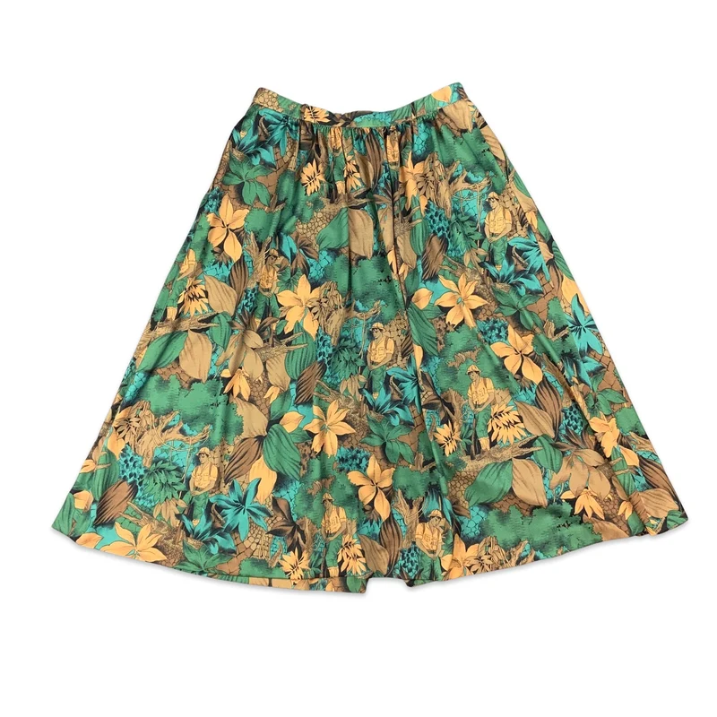 Vintage Safari Novelty Print Midi Skirt 8 10