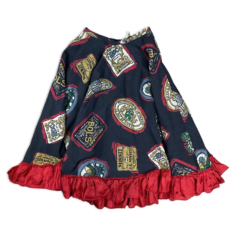 Vintage Navy & Red Novelty Print A-line Midi Skirt 8