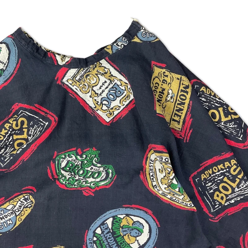 Vintage Navy & Red Novelty Print A-line Midi Skirt 8