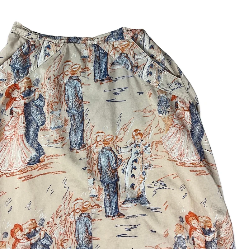 Vintage Cream Brown Novelty Graphic Print A-line Skirt 6 8