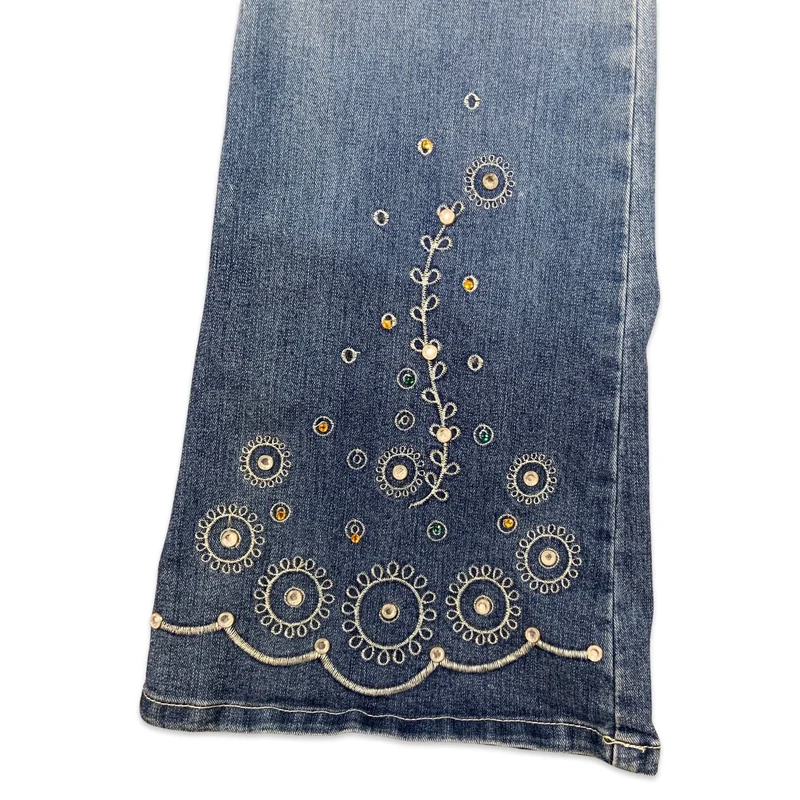 Vintage Y2K Light Denim Embroidered Low Rise Flared Jeans 10 12