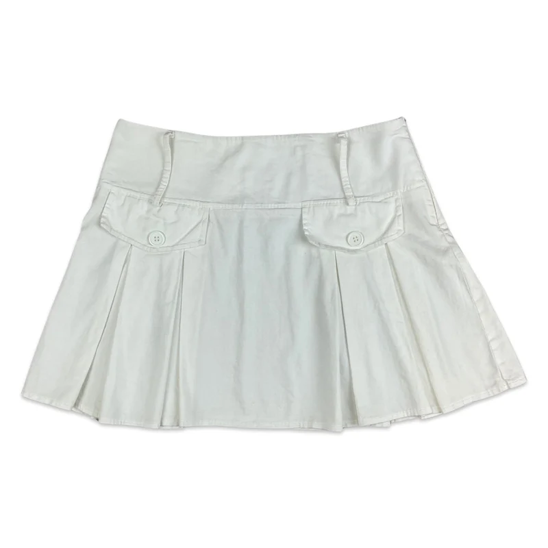 Vintage 90s White Pleated Mini Skirt 12 14