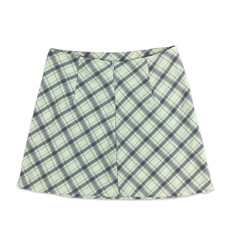 Vintage 90s Light Green Blue Tartan Aline Mini Skirt 8 10