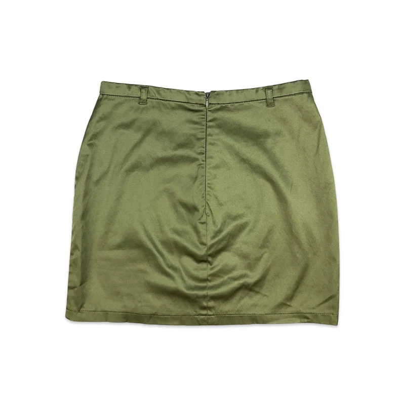 Vintage 90s Khaki Green Metallic Bodycon Mini Skirt 8 10