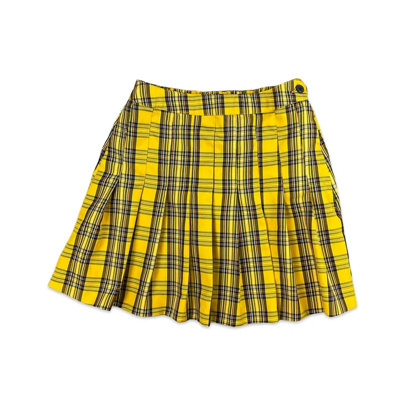 Vintage Yellow Navy White Orange Tartan Pleated Mini Skirt 6 8 10