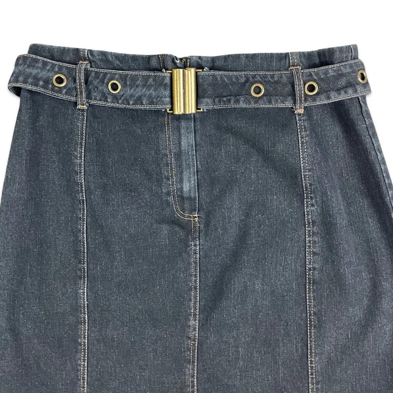 Vintage 90s Dark Blue Denim Midi Skirt 10 12 14